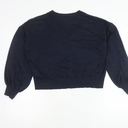 Monki Womens Blue Crew Neck Puff Sleeve Pullover Jumper Size 12