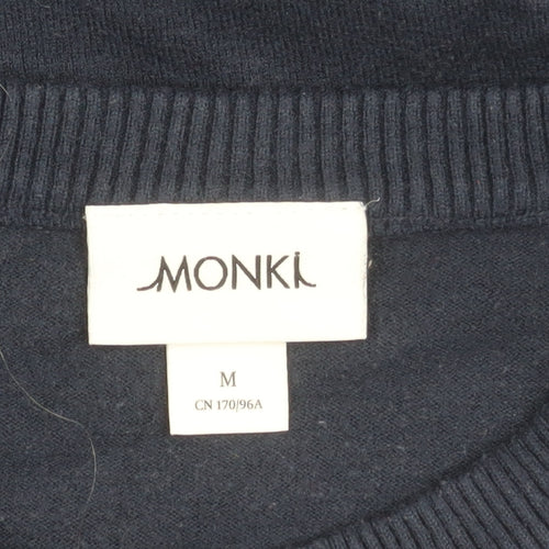 Monki Womens Blue Crew Neck Puff Sleeve Pullover Jumper Size 12