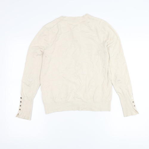 Zara Women’s Beige Cardigan L Long Sleeve Crew Neck Knit