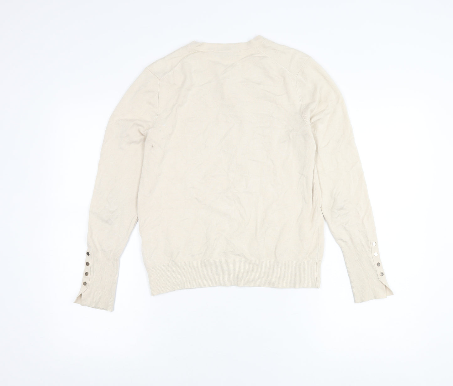 Zara Women’s Beige Cardigan L Long Sleeve Crew Neck Knit