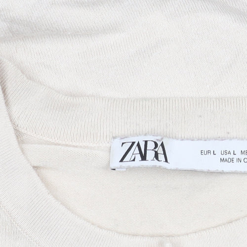 Zara Women’s Beige Cardigan L Long Sleeve Crew Neck Knit