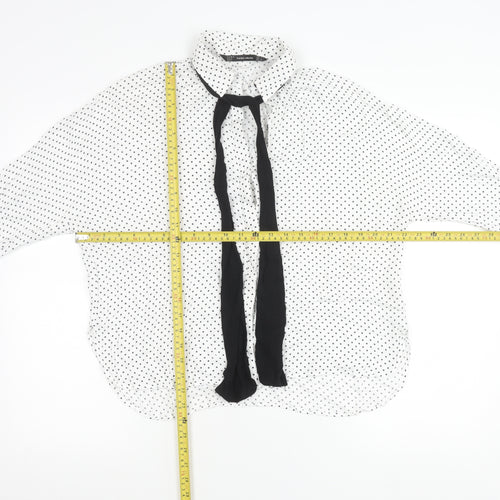 Zara Women White Polka Dot Blouse L Long Sleeve Collared Chiffon