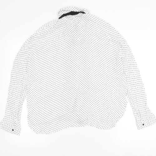 Zara Women White Polka Dot Blouse L Long Sleeve Collared Chiffon