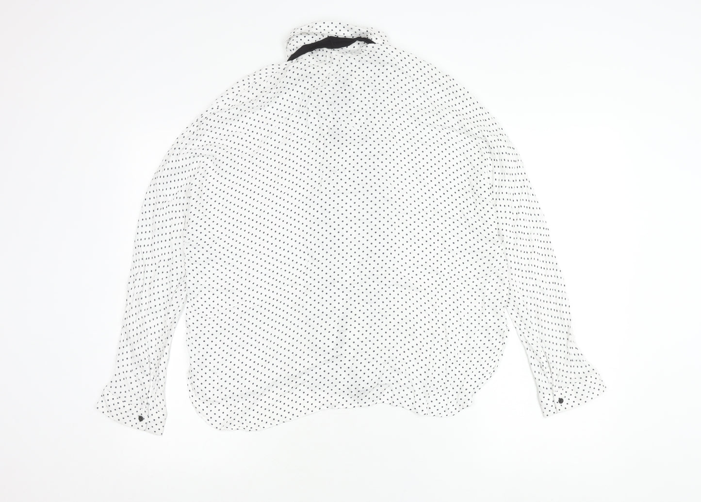 Zara Women White Polka Dot Blouse L Long Sleeve Collared Chiffon