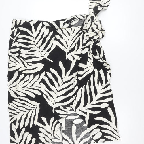 H&M Women’s Black Animal Print Wrap Midi Skirt Size 22 Linen Blend