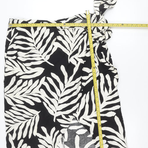 H&M Women’s Black Animal Print Wrap Midi Skirt Size 22 Linen Blend