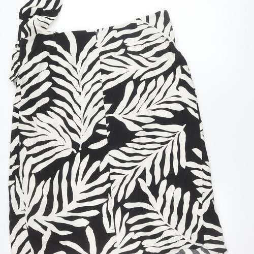 H&M Women’s Black Animal Print Wrap Midi Skirt Size 22 Linen Blend