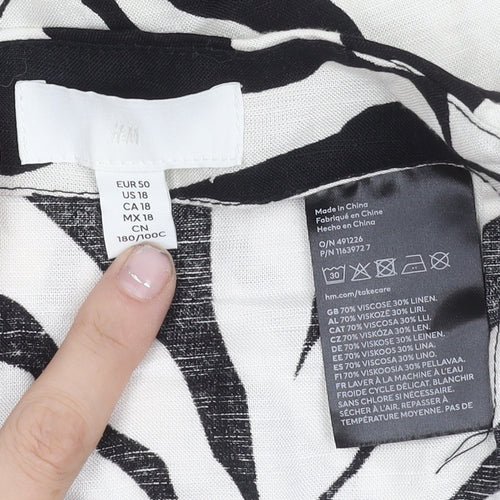H&M Women’s Black Animal Print Wrap Midi Skirt Size 22 Linen Blend