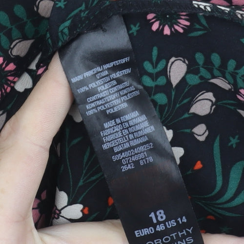 Dorothy Perkins Women’s Black Floral Shirt Dress UK18 Long Sleeve