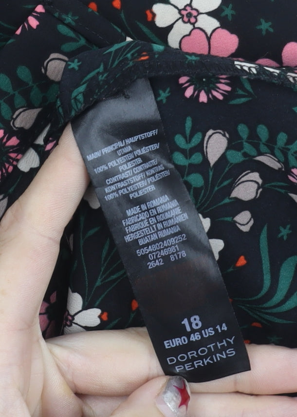 Dorothy Perkins Women’s Black Floral Shirt Dress UK18 Long Sleeve