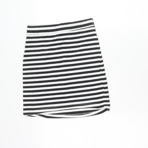 H&M Divided Womens Black White Striped Short Pencil Skirt S