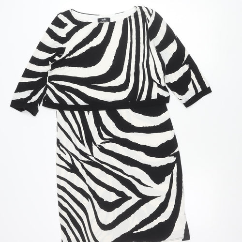 Wallis Womens Zebra Print Sheath Dress UK 12 Knee Length 3/4 Sleeve