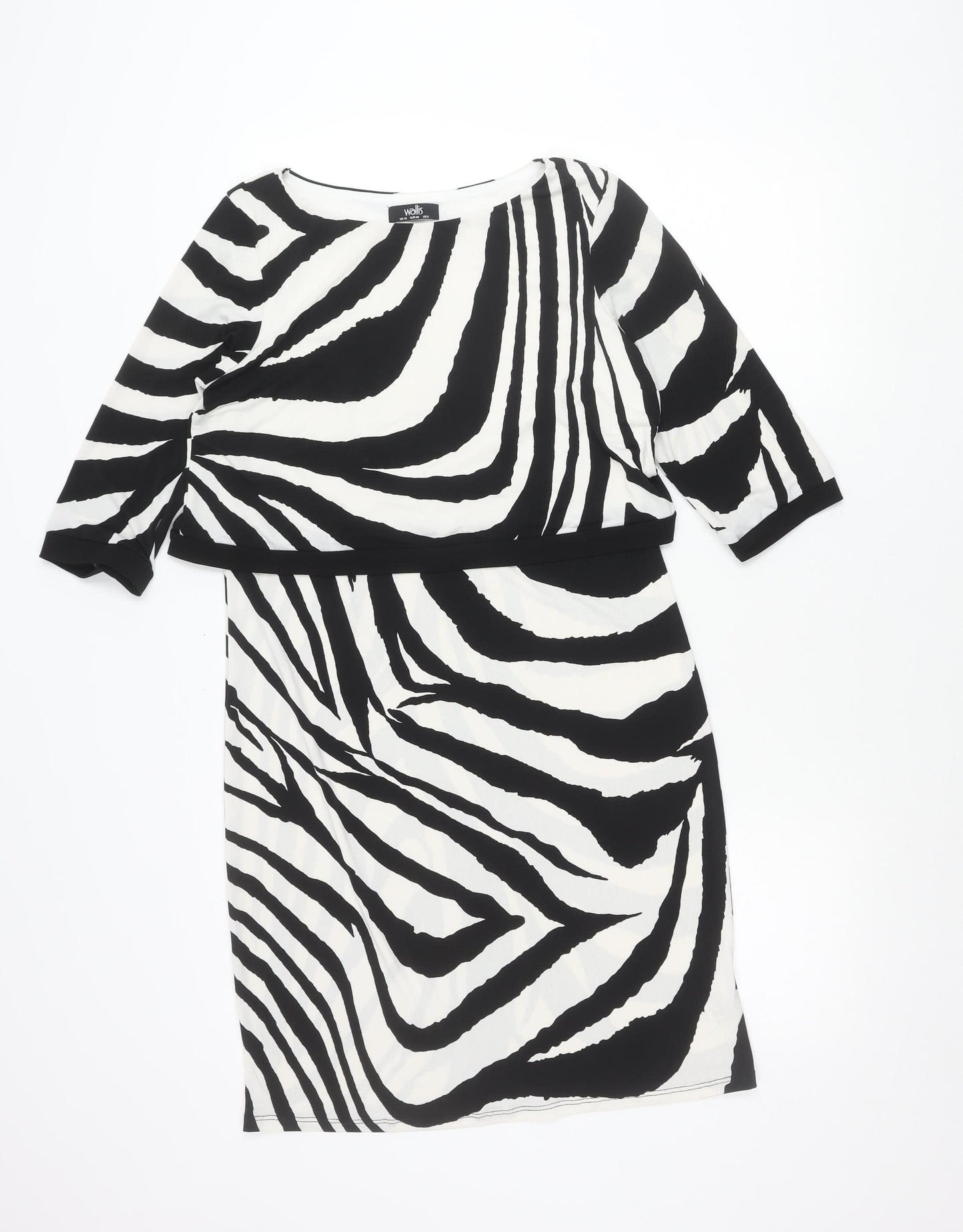 Wallis Womens Zebra Print Sheath Dress UK 12 Knee Length 3/4 Sleeve
