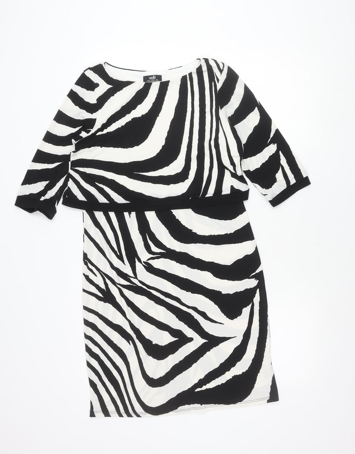 Wallis Womens Zebra Print Sheath Dress UK 12 Knee Length 3/4 Sleeve