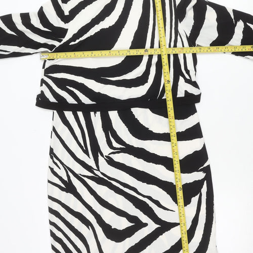 Wallis Womens Zebra Print Sheath Dress UK 12 Knee Length 3/4 Sleeve