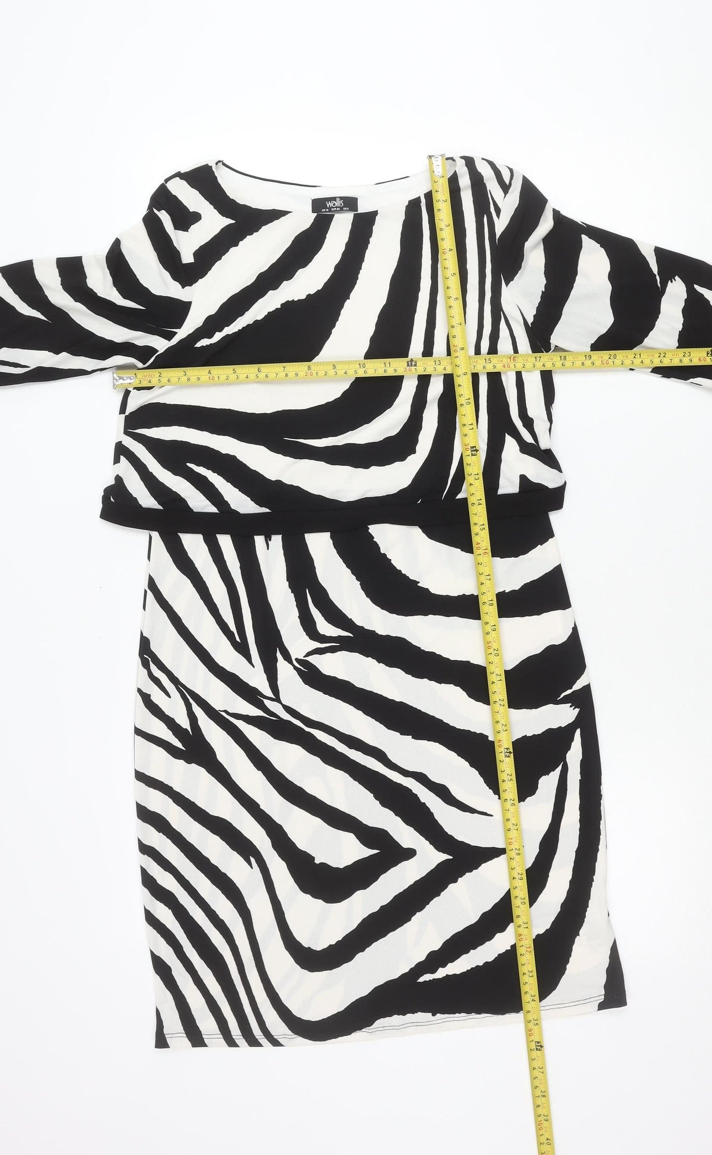 Wallis Womens Zebra Print Sheath Dress UK 12 Knee Length 3/4 Sleeve