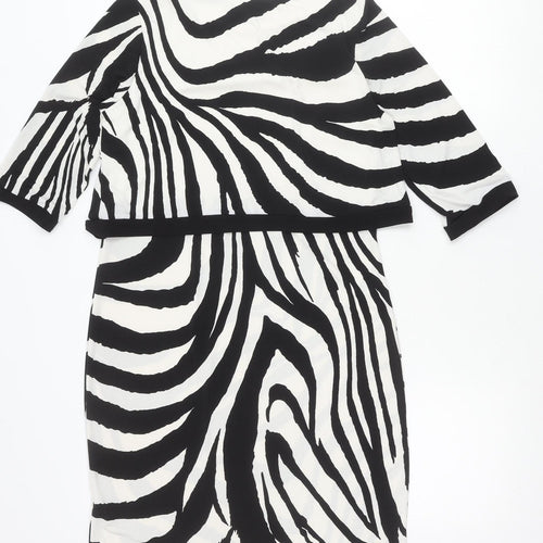 Wallis Womens Zebra Print Sheath Dress UK 12 Knee Length 3/4 Sleeve