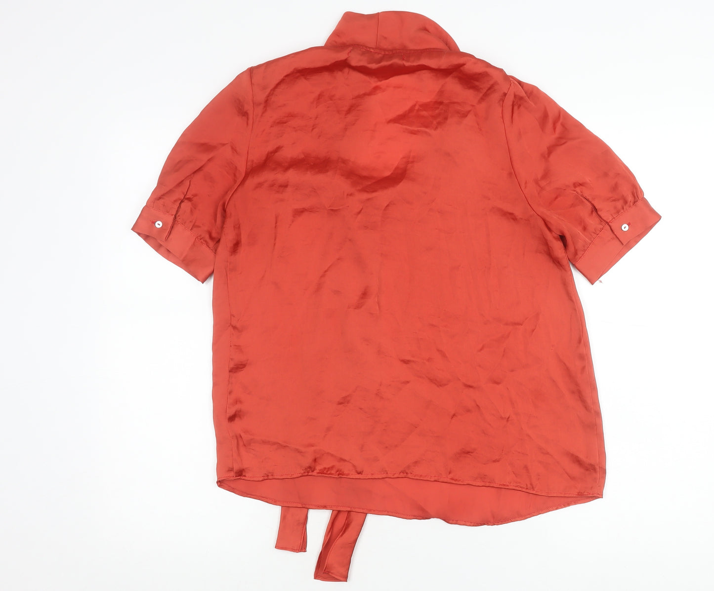 Zara Basic Women’s Red Satin Blouse M Puff Sleeve Tie Neck