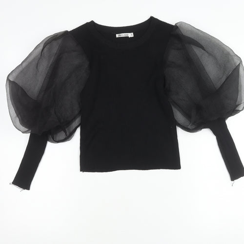 Cherry Koko Womens Black Puff Sleeve Blouse Size S Round Neck