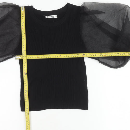 Cherry Koko Womens Black Puff Sleeve Blouse Size S Round Neck