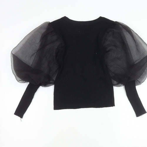 Cherry Koko Womens Black Puff Sleeve Blouse Size S Round Neck