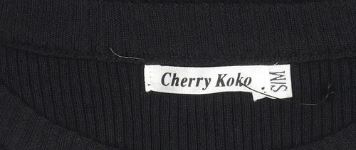 Cherry Koko Womens Black Puff Sleeve Blouse Size S Round Neck