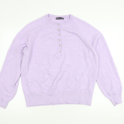 Marks and Spencer Womens Purple Henley Jumper M Long Sleeve Knit