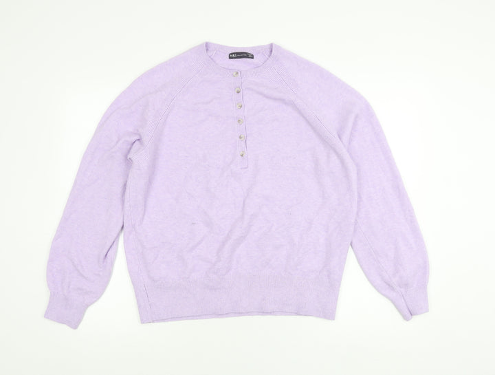 Marks and Spencer Womens Purple Henley Jumper M Long Sleeve Knit