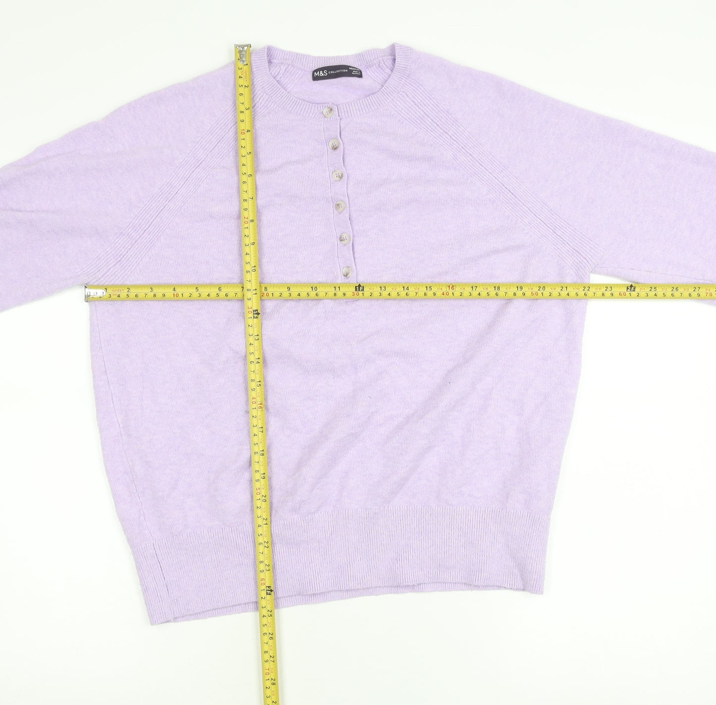Marks and Spencer Womens Purple Henley Jumper M Long Sleeve Knit