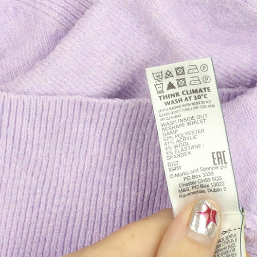 Marks and Spencer Womens Purple Henley Jumper M Long Sleeve Knit