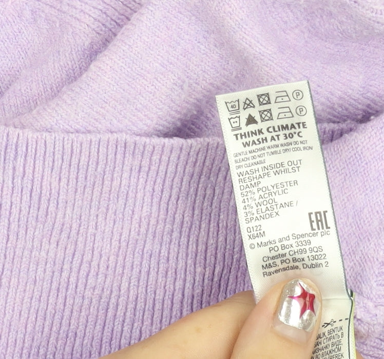 Marks and Spencer Womens Purple Henley Jumper M Long Sleeve Knit