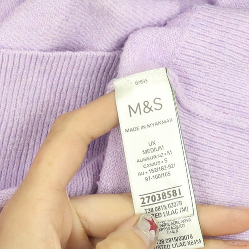 Marks and Spencer Womens Purple Henley Jumper M Long Sleeve Knit