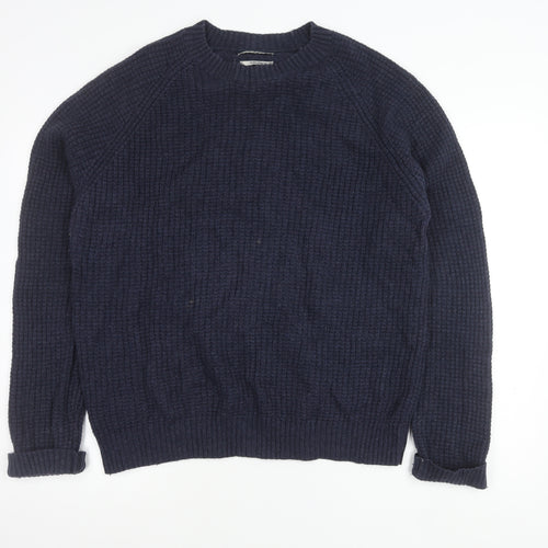 MNG Men’s Blue Wool Blend XL Waffle Knit Crew Pullover Jumper
