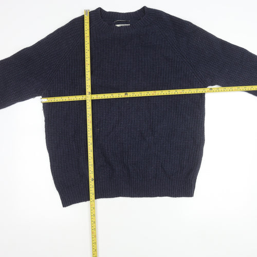 MNG Men’s Blue Wool Blend XL Waffle Knit Crew Pullover Jumper