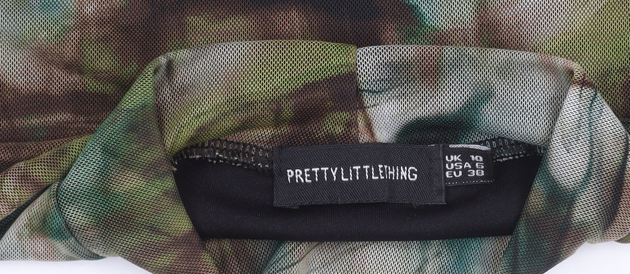 PrettyLittleThing Womens Multicoloured Mesh Cropped Blouse UK 10