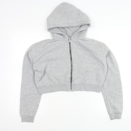 PrettyLittleThing Women’s Grey Cropped Hooded Zip Jacket Size L