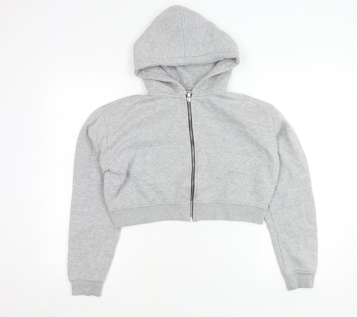 PrettyLittleThing Women’s Grey Cropped Hooded Zip Jacket Size L