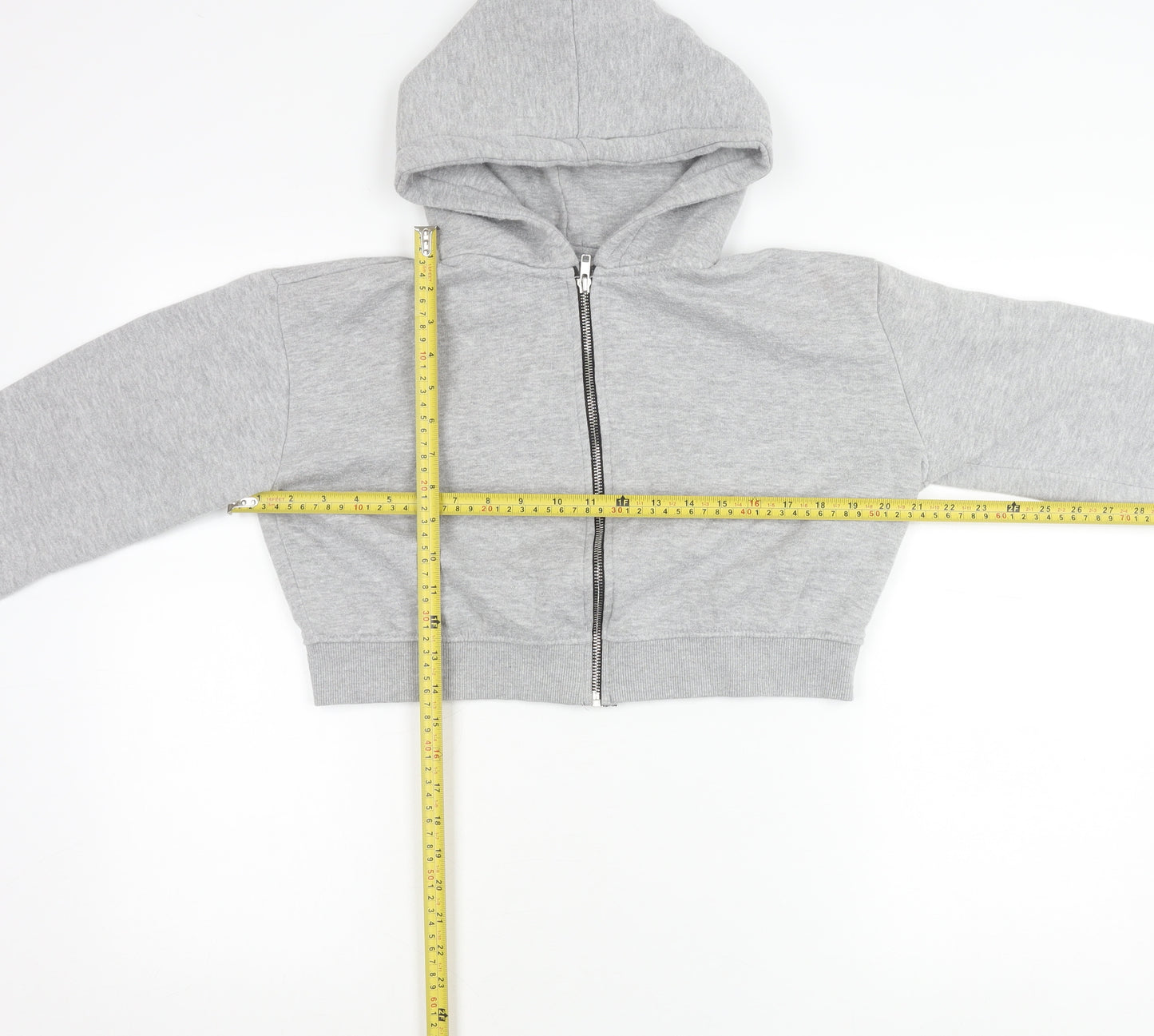 PrettyLittleThing Women’s Grey Cropped Hooded Zip Jacket Size L