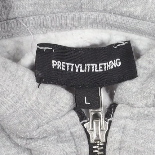PrettyLittleThing Women’s Grey Cropped Hooded Zip Jacket Size L