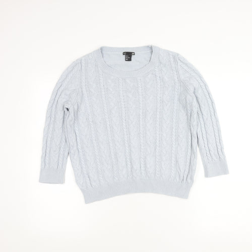 H&M Women’s Blue Cable-Knit Jumper Size 12 Crew Neck Long Sleeve