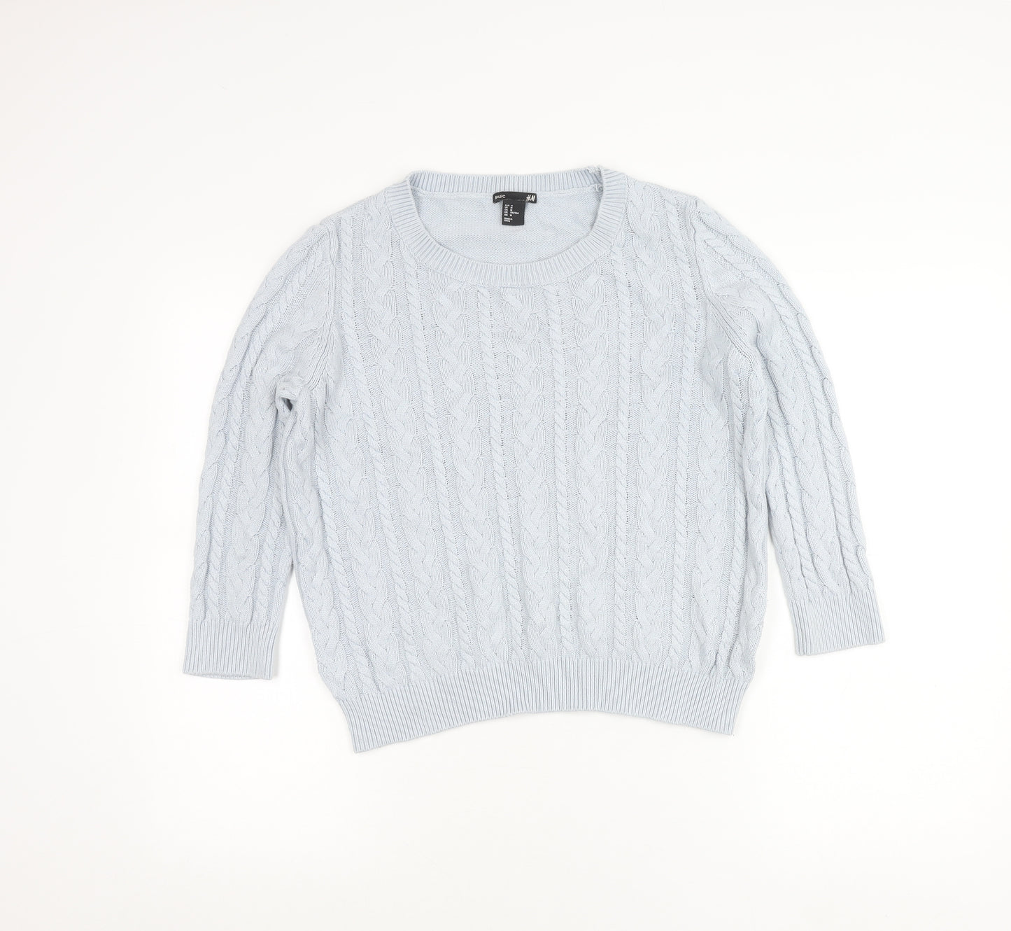 H&M Women’s Blue Cable-Knit Jumper Size 12 Crew Neck Long Sleeve