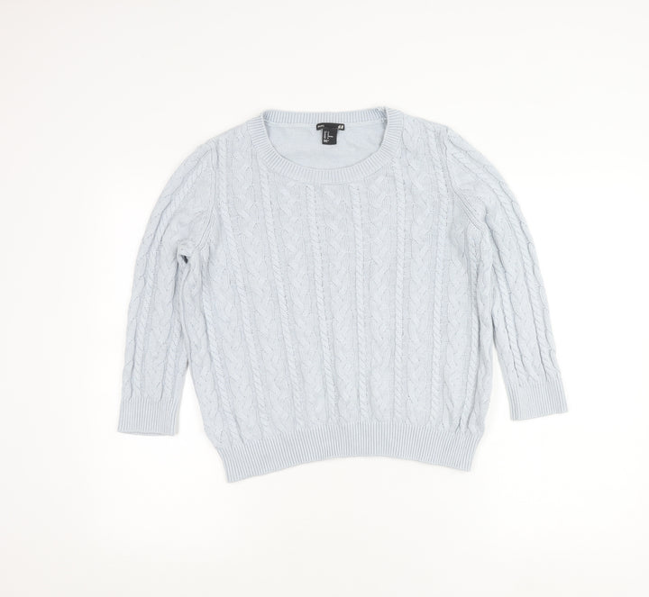 H&M Women’s Blue Cable-Knit Jumper Size 12 Crew Neck Long Sleeve