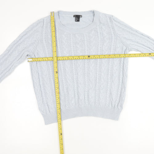 H&M Women’s Blue Cable-Knit Jumper Size 12 Crew Neck Long Sleeve