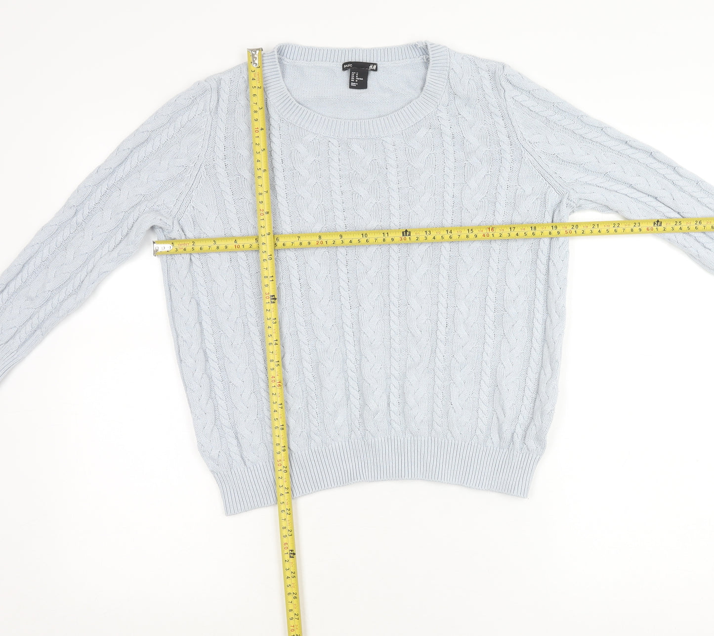 H&M Women’s Blue Cable-Knit Jumper Size 12 Crew Neck Long Sleeve