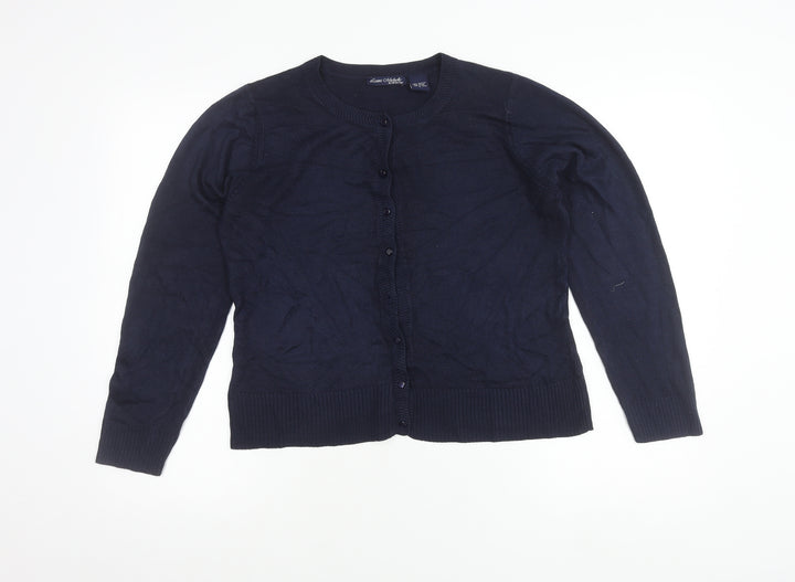 Laura Michelle Women’s Blue Cardigan L Acrylic Knit Crew Neck