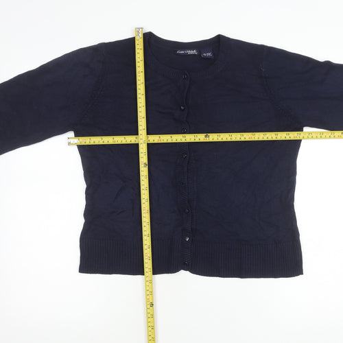 Laura Michelle Women’s Blue Cardigan L Acrylic Knit Crew Neck