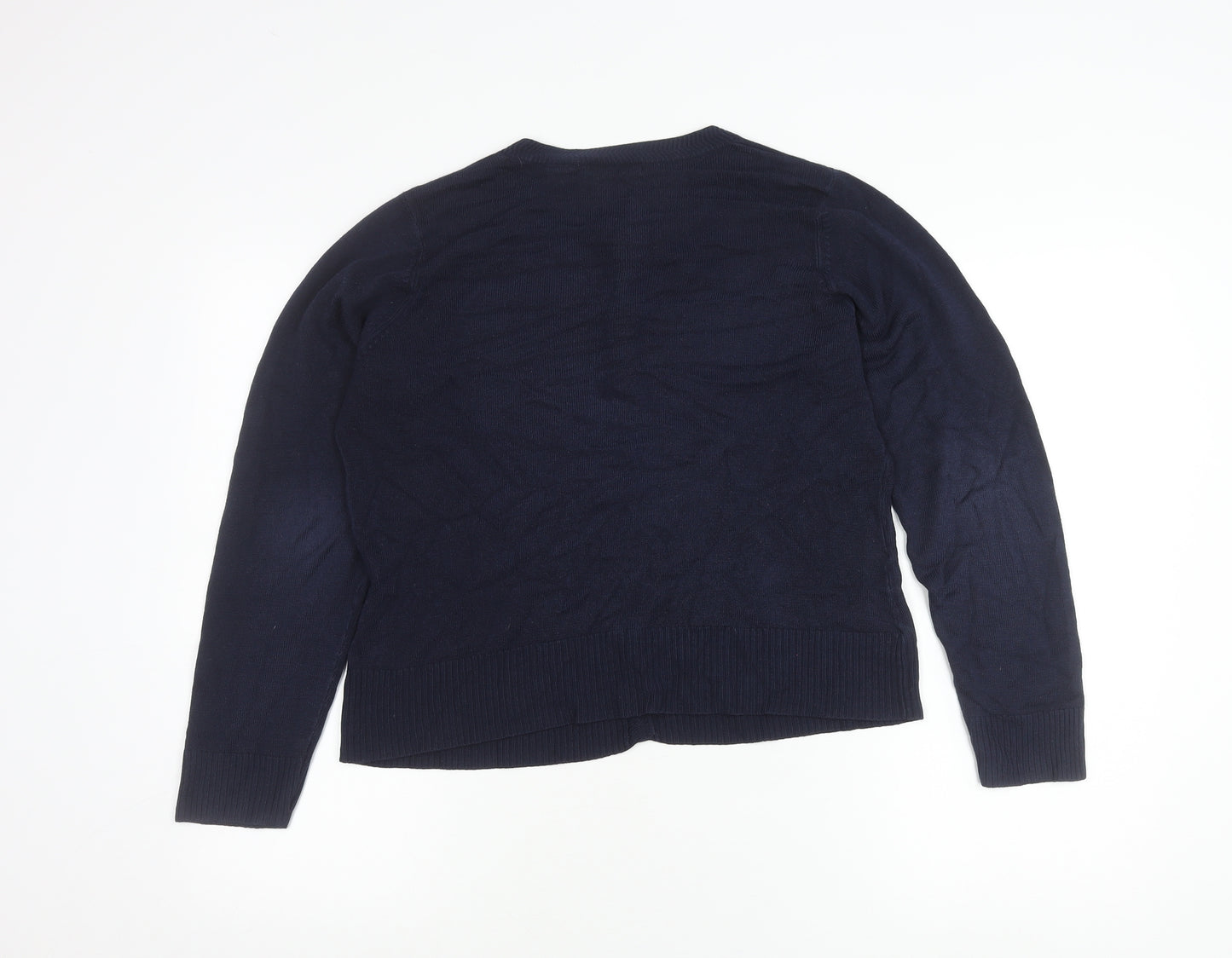 Laura Michelle Women’s Blue Cardigan L Acrylic Knit Crew Neck
