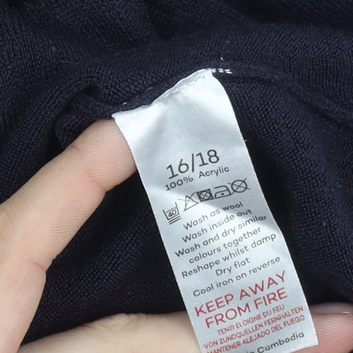 Bonmarché Women’s Blue XL V-Neck Acrylic Pullover Jumper