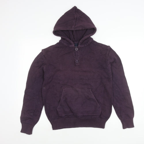 Cotton Traders Womens Purple Small Henley Hoodie 100% Cotton Knit