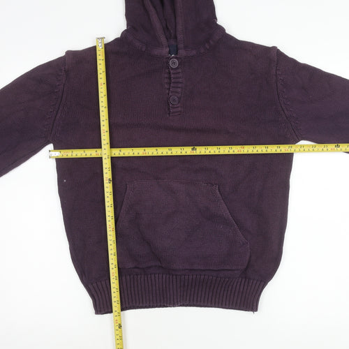 Cotton Traders Womens Purple Small Henley Hoodie 100% Cotton Knit